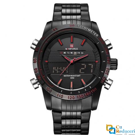 Ceas Naviforce clasic multifunctional, mecanism Quartz, rezistent la apa 5Bar, afisaj digital si analogic, alarma si cronometru + cutie cadou