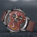 Ceas Mini Focus, rezistent la apa 3Bar, mecanism Quartz, curea din piele maro, afisaj analogic, calendar complet, stil Fashion + cutie cadou