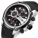 Ceas Megir, rezistent la apa 3Bar, mecanism Quartz, curea din silicon, afisaj analogic, calendar complet, stil Sport + cutie cadou