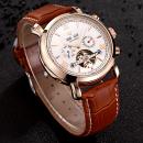 Ceas barbatesc OUYAWEI, stil Business, bratara maro din piele, mecanism automatic, calendar complet, rezistent la apa 3ATM(30m)