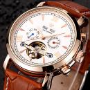 Ceas barbatesc OUYAWEI, stil Business, bratara maro din piele, mecanism automatic, calendar complet, rezistent la apa 3ATM(30m)