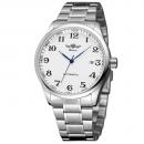 Ceas barbatesc clasic marca Forsining, mecanism automatic cu calendar, bratara din otel inoxidabil argintie, rezistent la zgarieturi, stil fashion + cutie cadou