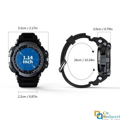 Ceas Smartwatch LOKMAT MK28, display 1.14 inch, rezistent la apa IP68(5 ATM), capacitate baterie 290mAh, pendometru, masoara pasii parcursi, distanta si arderea caloriilor
