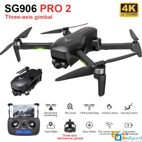 Drona SLX SG906 PRO 2 4K 5G GPS, buton de Return To Home, stabilizator 3 axe, camera Sony 4K HD cu transmisie live pe telefon, capacitate baterie: 7.6V 3400 mAh, autonomie zbor ~ 26 de minute