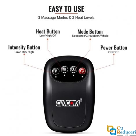 Aparat de masaj tip genunchiere CINCOM KN9030 compresie cu aer si terapie cu incalzire, 3 moduri si 3 intensitati, 9 tipuri de tehnici si metode de masaj, marime universala