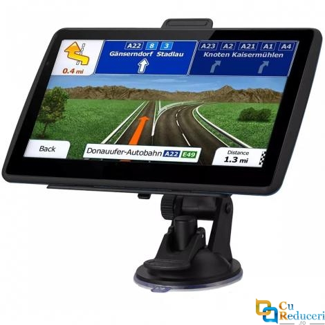 Navigator GPS 7075, 7 inch cu touch screen, memorie 8GB, cache 256M, rezolutie 800 x 480 pixeli, capacitate baterie 1800 mAh, harti IGO/Navitel, harta Europei + actualizari pe viata a hartilor