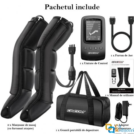 Aparat de masaj CINCOM cu aer pentru picioare pentru ameliorarea durerilor musculare, cu 3 moduri de masaj si 3 intensitati reglabile, imbunatateste circulatia sangelui, amelioriaza oboseala, drenaj limfatic