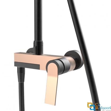 Coloana de dus cu 3 functii, material alama sanitara, Momali, design modern, culoare negru si auriu rose