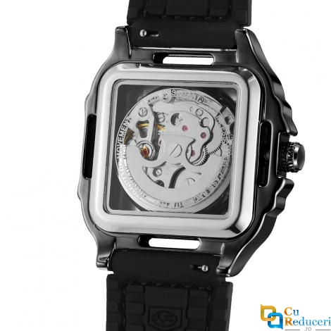 Ceas barbatesc Forsining, Skeleton, mecanism automatic-mecanic, curea din piele maro-neagra, Fashion