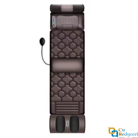 Saltea pentru masaj complet Shiatsu, perna de masaj detasabila, pentru persoanele care au dureri de spate, 7 moduri de masaj, 10 motoare de vibratii, 3 trepte de viteza, dispozitiv de control, presiunea pernelor optimizata, piele ecologica, maro inchis