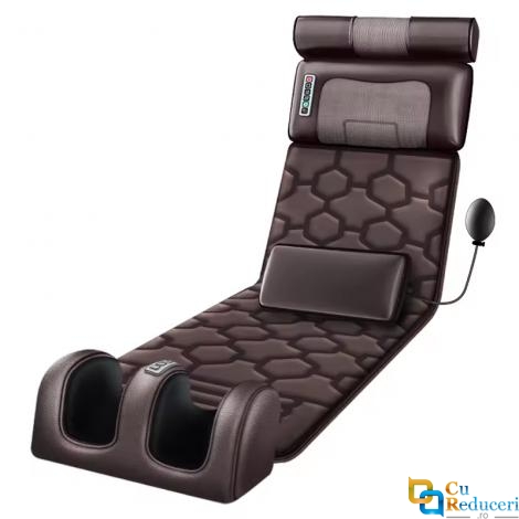 Saltea pentru masaj complet Shiatsu, perna de masaj detasabila, pentru persoanele care au dureri de spate, 7 moduri de masaj, 10 motoare de vibratii, 3 trepte de viteza, dispozitiv de control, presiunea pernelor optimizata, piele ecologica, maro inchis