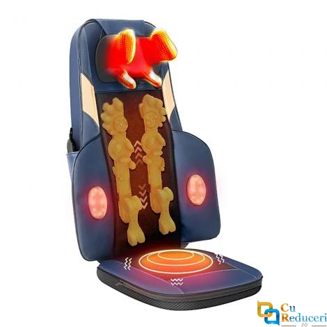 Saltea de masaj pentru ameliorarea durerilor de spate, gat, umeri, talie si fese cu perna de masaj 3D cu incalzire si lumina rosie, ideal pentru acasa, birou sau masina