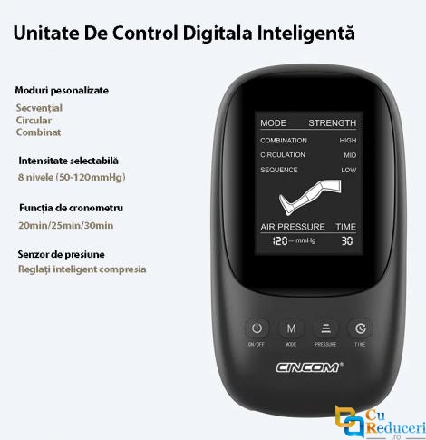 Aparat de masaj CINCOM cu compresie pentru picioare pentru ameliorarea durerilor musculare, imbunatateste circulatia sangelui, cu 3 moduri de masaj si 3 intensitati reglabile, drenaj limfatic