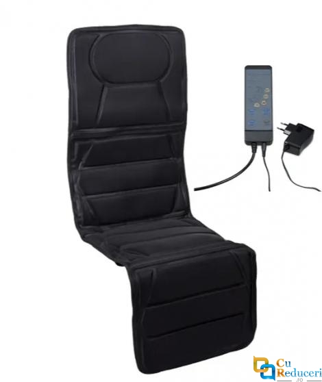 Saltea pentru masaj gat, spate, talie, picioare, 10 motoare vibrante, telecomanda, cu caldura, piele ecologica, culoare negru