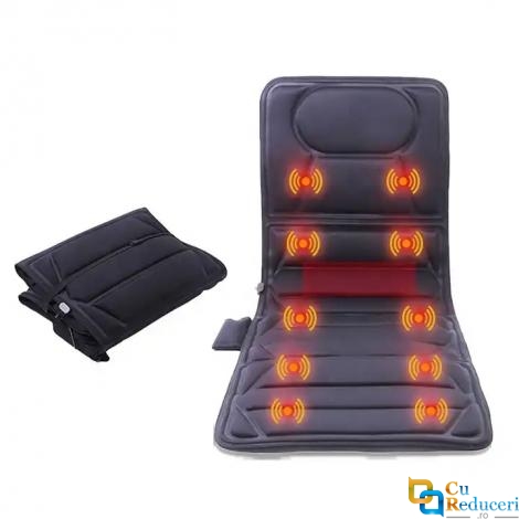 Saltea pentru masaj gat, spate, talie, picioare, 10 motoare vibrante, telecomanda, cu caldura, piele ecologica, culoare negru