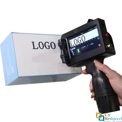 Imprimanta de mana portabila tip pistol BLIROWIN<sup>®</sup> cu touchscreen, imprimare logo, coduri de bare, date de expirare, coduri QR, compatibila pe suprafete multiple, cerneala cu uscare rapida, cartus negru lucios, dimensiune imprimare 1-12.7mm