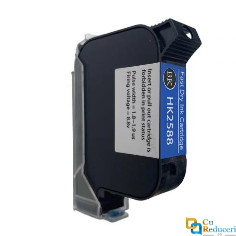 Cartus inkjet pentru imprimanta de mana portabila tip pistol, cu uscare rapida, negru lucios, potrivit pentru suprafete multiple, pentru coduri de bara, logo, date expirare, dimensiune imprimare 1-12.7mm