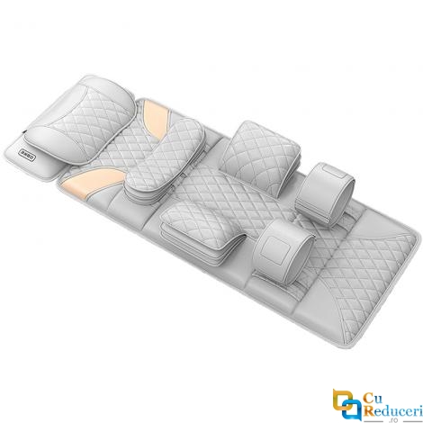 Saltea pentru masaj complet 3D Shiatsu, Blirowin<sup>®</sup>, amelioreaza durerilor de spate, zone de masaj multiple pentru relaxare completa, perna ortopedica pentru picioare integrata, perne pentru presiune, presopunctura, material piele PU de inalta calitate, culoare gri