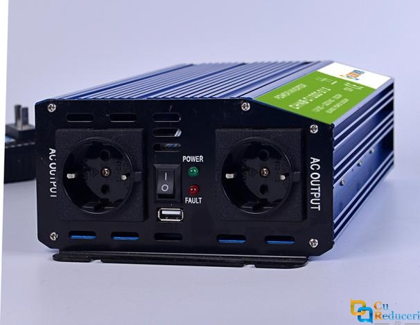 Invertor Auto 12V 220V, BLIROWIN<sup>®</sup>, putere convertor 1000W cu unda sinusoidala pura, putere de supratensiune 2000 W, eficienta 85%, 2 iesire 220 V, 1 iesire USB