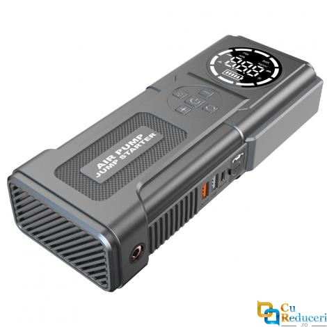 Redresor pornire auto/Jump Starter 12 V cu compresor de 4.35 BAR/150 PSI, curent de pornire 2000 A, curent maxim 4000 A, capacitate baterie 24000 mAh, lanterna 