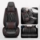 Set huse scaune auto, universale, editie de lux, material piele ecologica, scaune fata, spate, tetiere, volan, perna lombara, perna cap, culoare negru cu maro, 16 piese