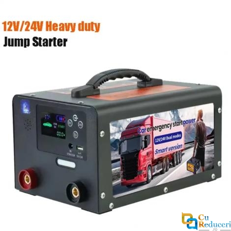 Acumulator extern pornire auto/Jump Starter pentru masina sau camion, 12 si 24 V, curent pornire 12V/24V 3000A, curent maxim 12V/24V 6000A, capacitate 112000 mAh