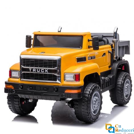 Masina electrica pentru copii, 4x4, 2 locuri, 4 motoare 380, Suspensii hidraulice, Baterie 12V 7Ah, Telecomanda multifunctionala, LED, Bluetooth si functii multimedia, Bena basculabila, 132 x 47 x 67 cm, Galben