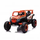 Masinuta electrica pentru copii, 4x4, 12V 7A, 2 locuri, roti EVA off-road, telecomanda parinti, LED, Bluetooth, USB, suspensii, dotari premium,  scaune piele ecologica, culoare portocaliu metalizat, 70 x 111 x 63