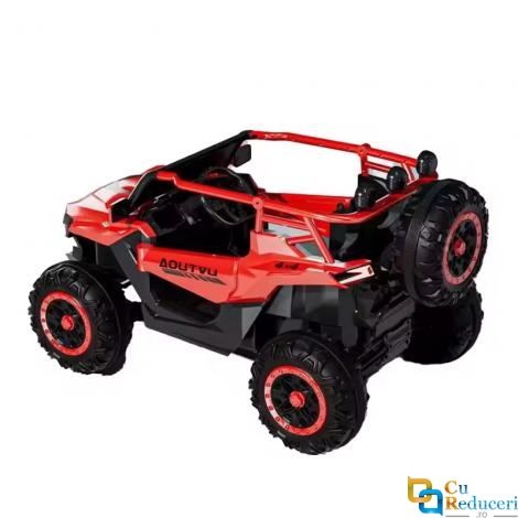 Masinuta electrica pentru copii, 4x4, 12V 10A, 2 locuri, roti EVA, telecomanda parinti, Bluetooth, suspensii, dotari premium, scaune piele ecologica, culoare rosu, 125 x 75 x 73