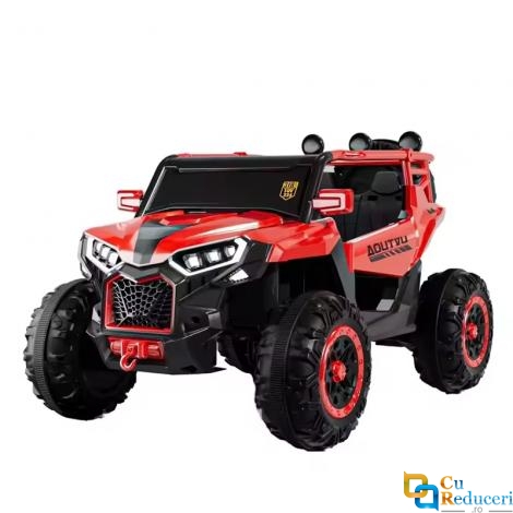 Masinuta electrica pentru copii, 4x4, 12V 10A, 2 locuri, roti EVA, telecomanda parinti, Bluetooth, suspensii, dotari premium, scaune piele ecologica, culoare rosu, 125 x 75 x 73