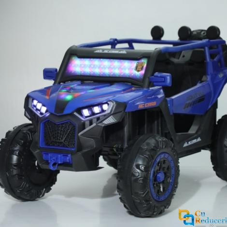 Masinuta electrica pentru copii, 2 locuri, Bluetooth, 4x4, 12V 10A, roti EVA, telecomanda parinti, suspensii, dotari premium, scaune piele ecologica, culoare albastru, 125 x 75 x 73